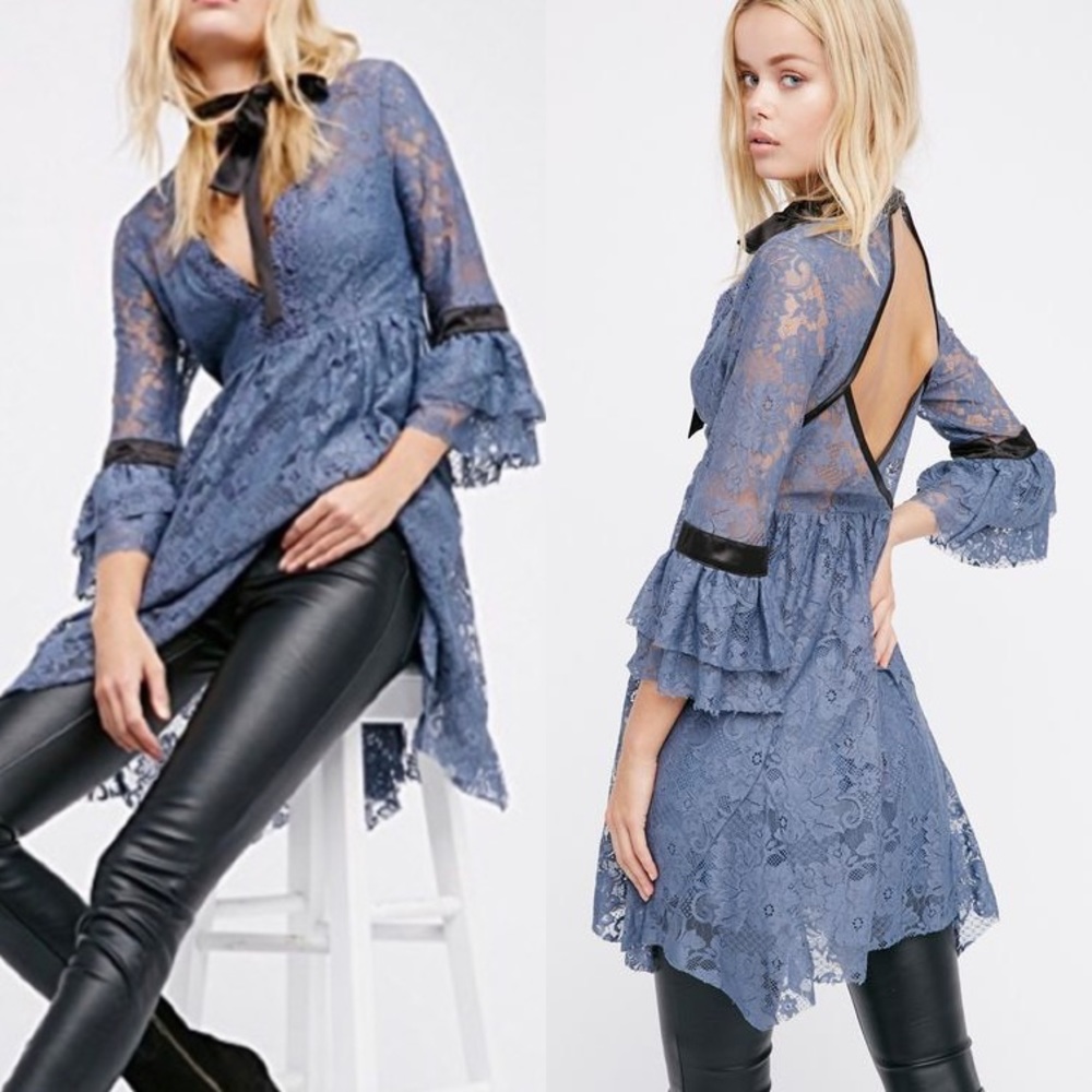 Free People Gilded Lace Mini Dress, Bell Sleeves